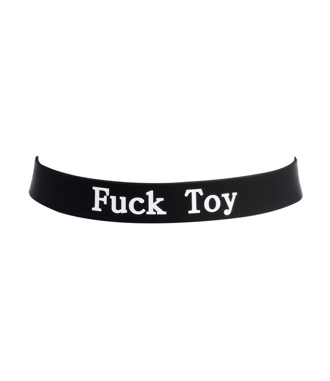 Rimba Rimba Latex Play - Halsband met opschrift 'Fuck Toy' - Zwart & Wit