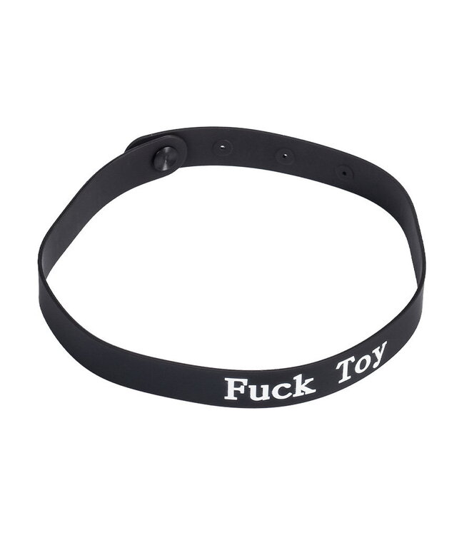 Rimba Rimba Latex Play - Halsband met opschrift 'Fuck Toy' - Zwart & Wit