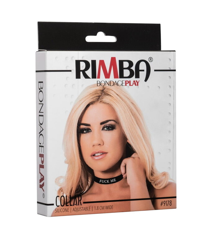 Rimba Rimba Latex Play - Halsband met opschrift 'Fuck Me' - Zwart & Wit