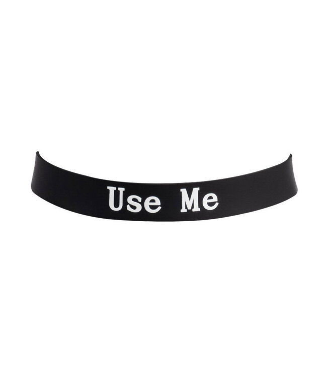 Rimba Rimba Latex Play - Halsband met opschrift 'Use Me' - Zwart & Wit