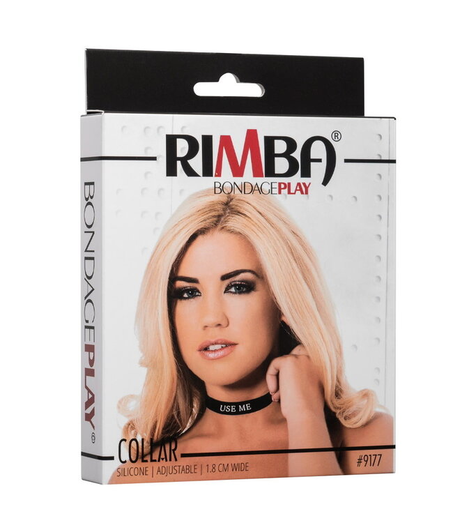 Rimba Rimba Latex Play - Halsband met opschrift 'Use Me' - Zwart & Wit
