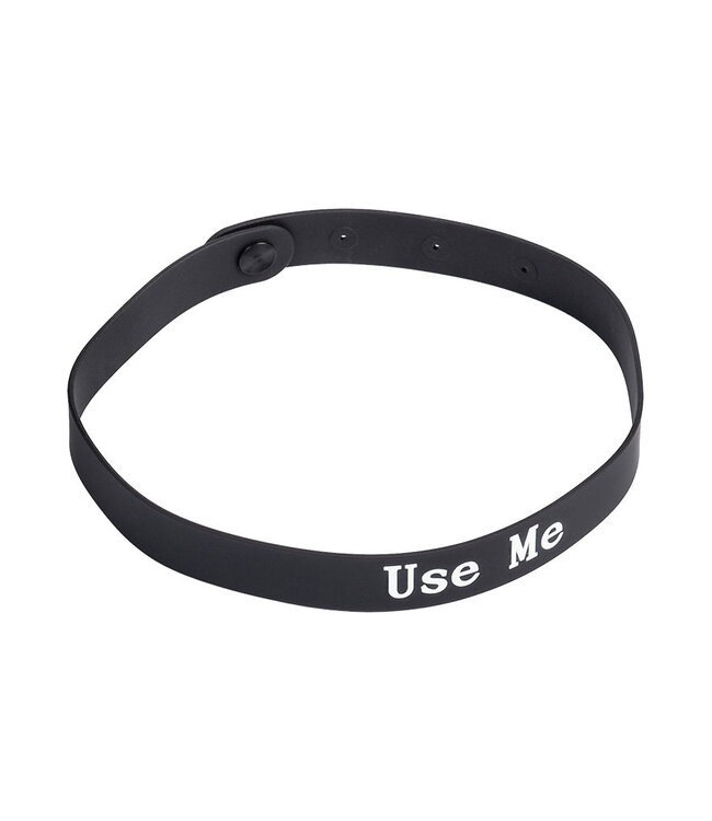 Rimba Rimba Latex Play - Halsband met opschrift 'Use Me' - Zwart & Wit
