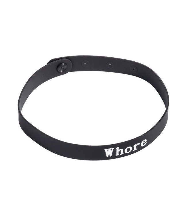 Rimba Rimba Latex Play - Halsband met opschrift 'Whore' - Zwart & Wit