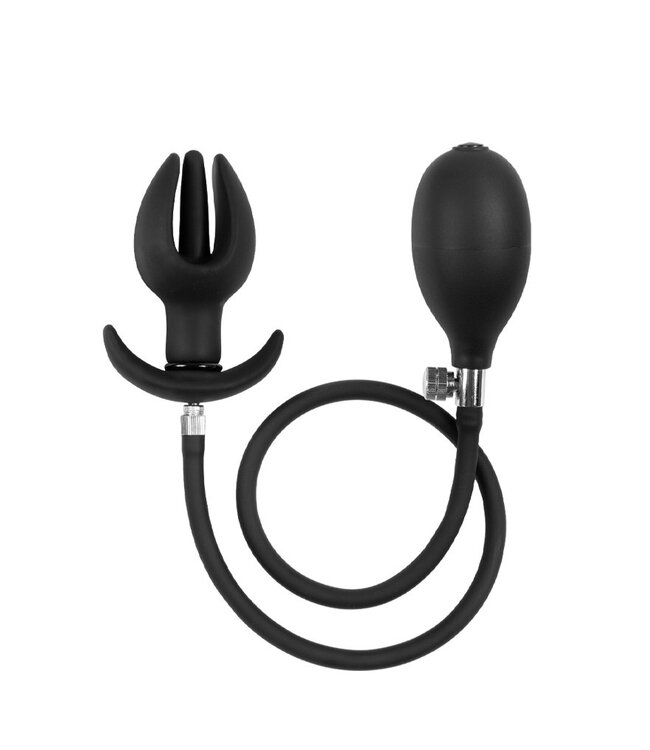 Rimba Rimba Latex Play - Opblaasbare Tulpvormige Anaalplug met Pomp - Zwart