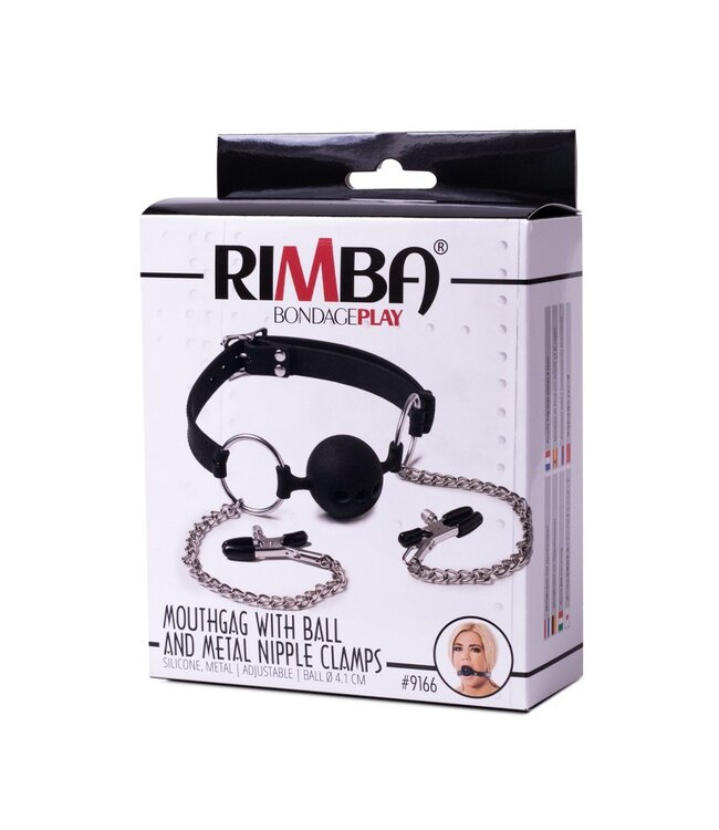 Rimba Rimba Latex Play - Mondknevel met bal en tepelklemmen - Zwart