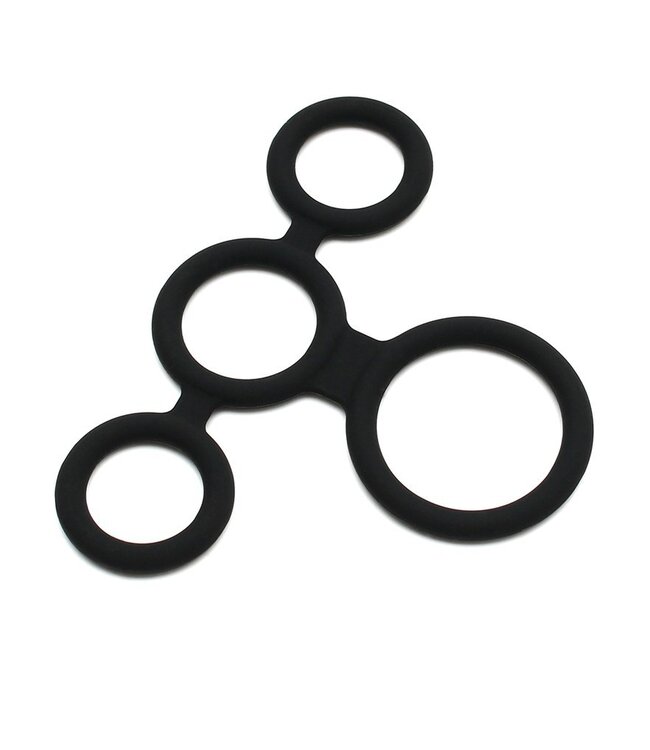 Rimba Rimba Latex Play - Quatro Cock Ring en Ball Splitter - Zwart