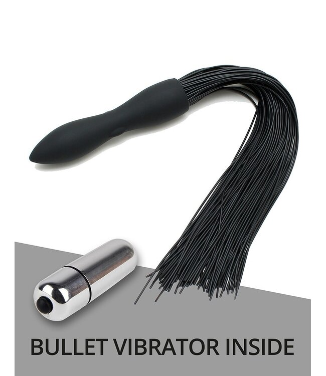 Rimba Rimba Latex Play - Zweep met vibrerende dildo - Zwart