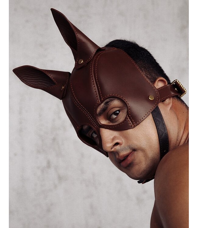 Rimba Liebe Seele - Leren Masker met Oren - Zwart, Bruin & Goud