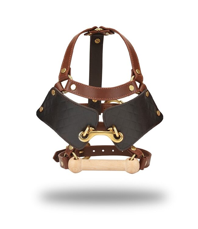 Rimba Liebe Seele - Leren Blinders met Mondknevel - Zwart, Bruin & Goud
