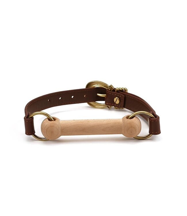 Rimba Liebe Seele - Leren Blinders met Mondknevel - Zwart, Bruin & Goud