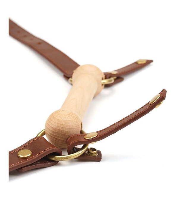 Rimba Liebe Seele - Leren Blinders met Mondknevel - Zwart, Bruin & Goud