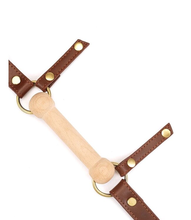 Rimba Liebe Seele - Leren Blinders met Mondknevel - Zwart, Bruin & Goud