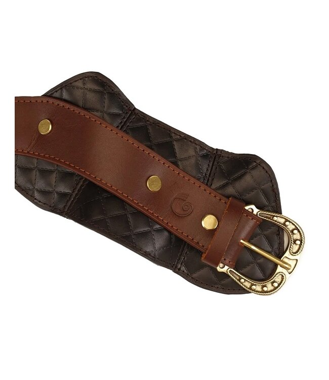 Rimba Liebe Seele - Leren Postuurhalsband met Riem - Zwart, Bruin & Goud