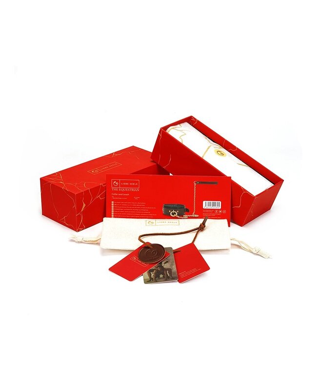 Rimba Liebe Seele - Leren Halsband met Riem - Zwart, Bruin & Goud