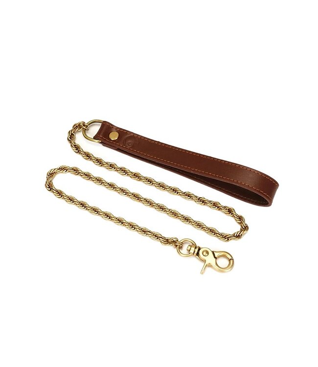 Rimba Liebe Seele - Leren Halsband met Riem - Zwart, Bruin & Goud