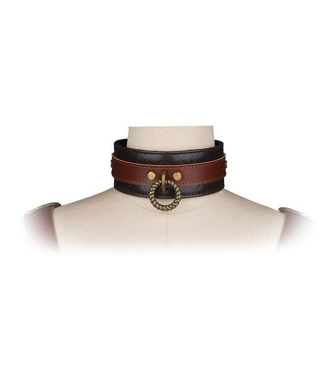 Rimba Liebe Seele - Leren Halsband met Riem - Zwart, Bruin & Goud
