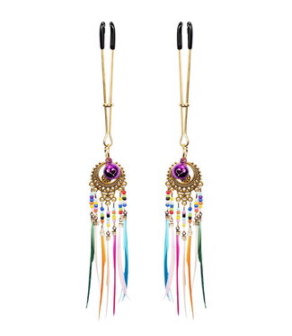 Rimba Rimba Bondage Play - Tepelklemmen met veren - Multicolor