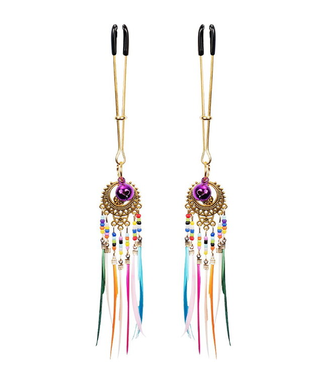 Rimba Rimba Bondage Play - Tepelklemmen met veren - Multicolor