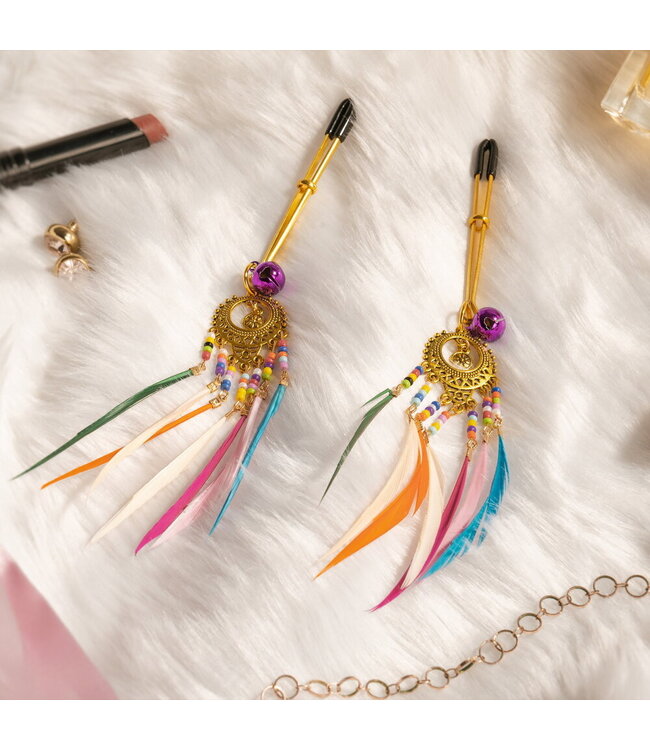 Rimba Rimba Bondage Play - Tepelklemmen met veren - Multicolor