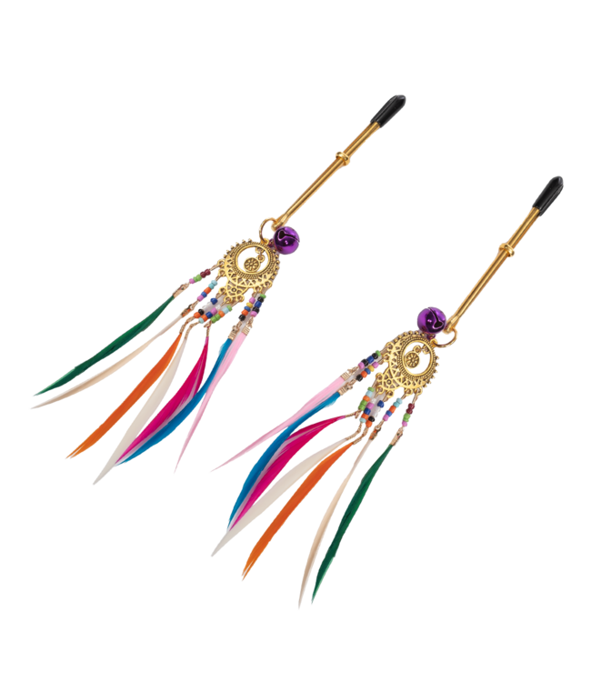 Rimba Rimba Bondage Play - Tepelklemmen met veren - Multicolor