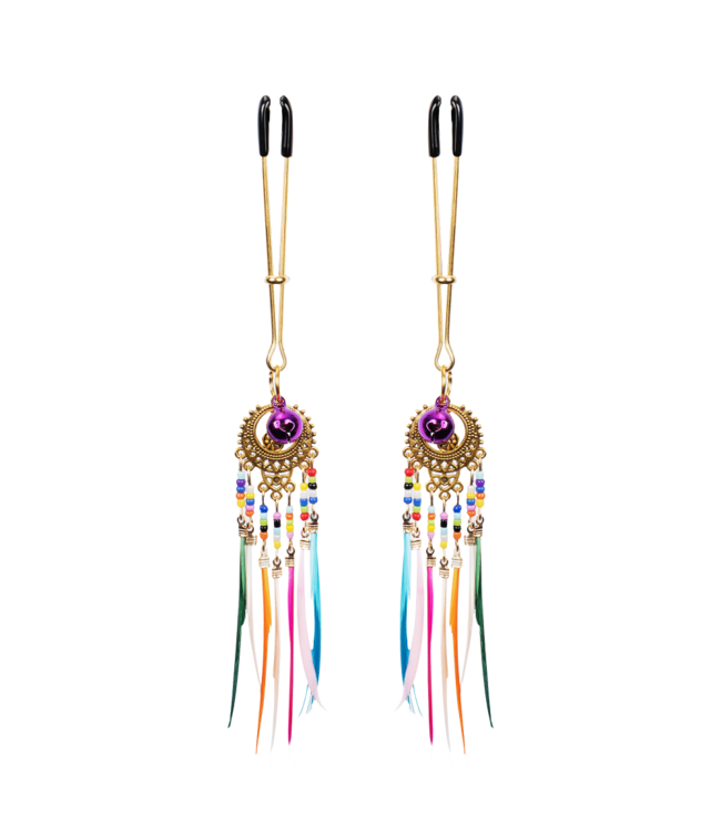 Rimba Rimba Bondage Play - Tepelklemmen met veren - Multicolor