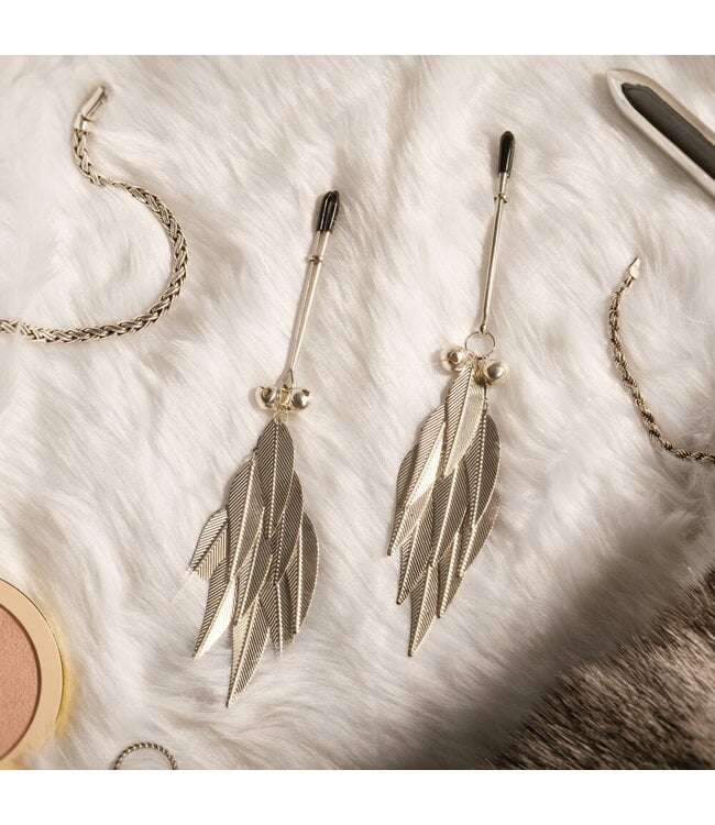 Rimba Rimba Bondage Play - Tepelklemmen met Veren - Zilver