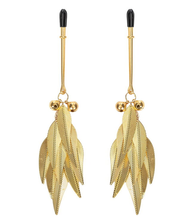 Rimba Rimba Bondage Play - Tepelklemmen met Veren - Goud