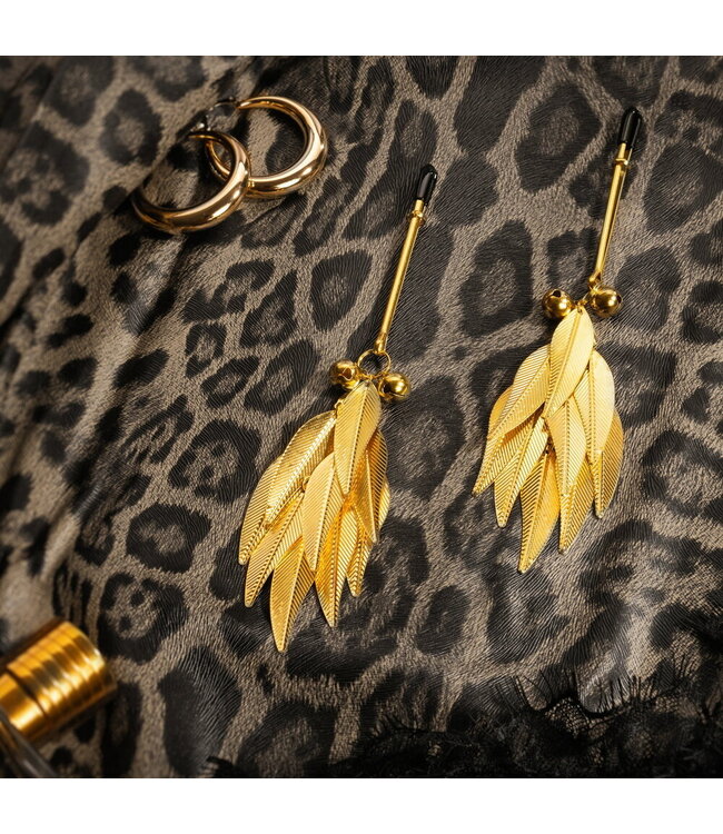 Rimba Rimba Bondage Play - Tepelklemmen met Veren - Goud