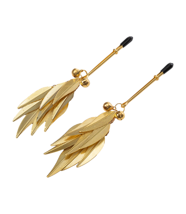 Rimba Rimba Bondage Play - Tepelklemmen met Veren - Goud