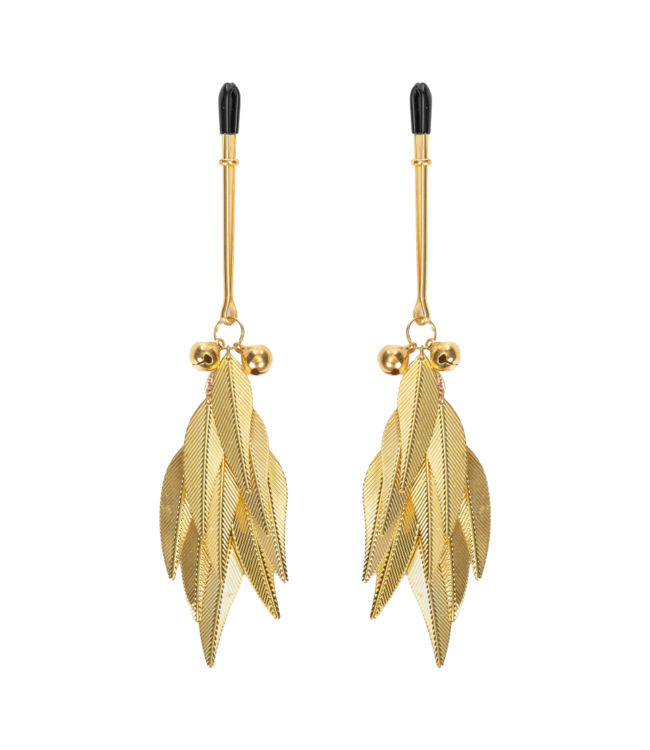 Rimba Rimba Bondage Play - Tepelklemmen met Veren - Goud