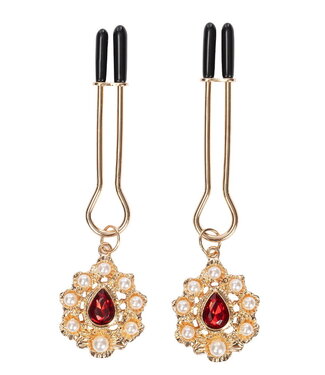 Rimba Rimba Bondage Play - Tepelklemmen met gouden juwelen - Goud