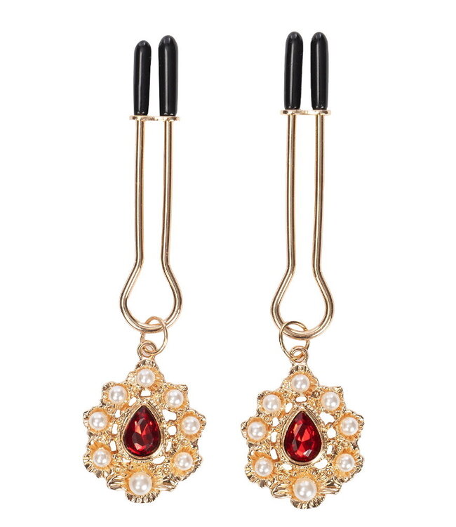 Rimba Rimba Bondage Play - Tepelklemmen met gouden juwelen - Goud