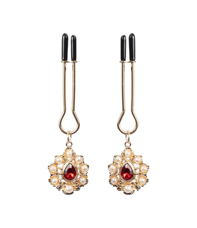 Rimba Rimba Bondage Play - Tepelklemmen met gouden juwelen - Goud