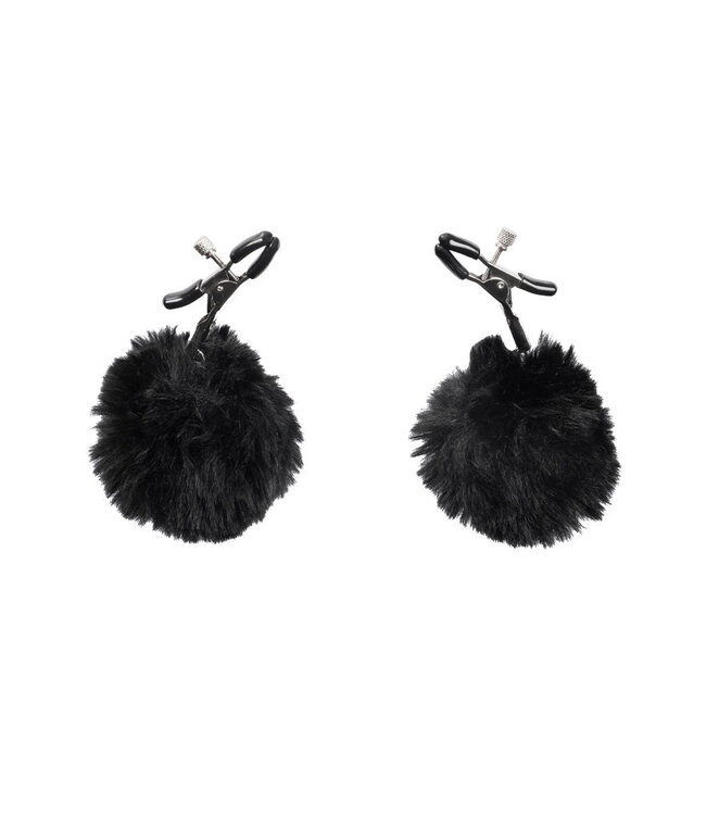 Rimba Rimba Bondage Play - Tepelklemmen met pompons - Zwart