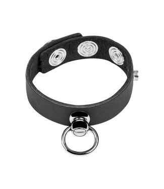 Rimba Rimba Bondage Play - Lederen Cockring met Metalen O-Ring - Zwart & Zilver