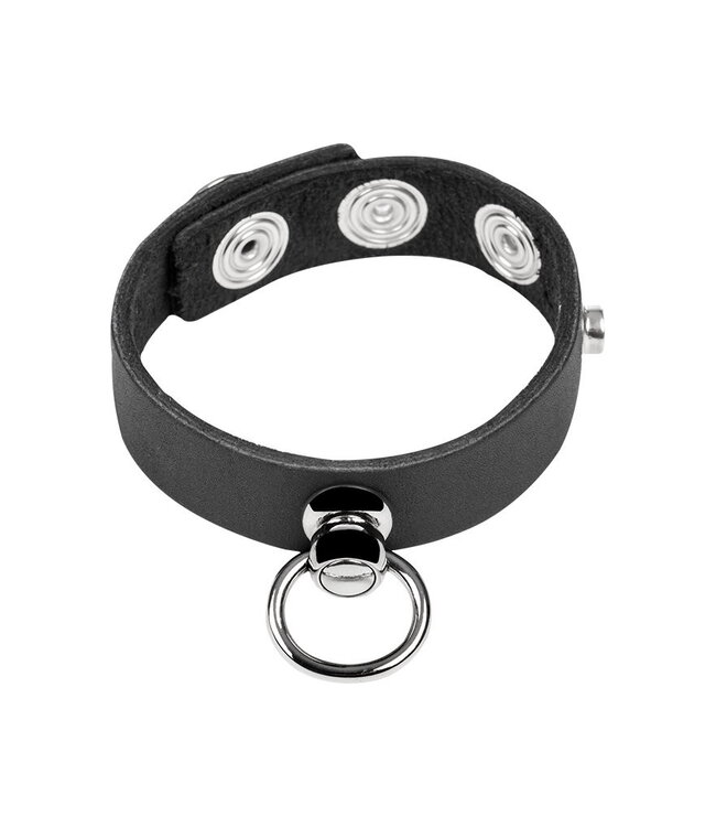 Rimba Rimba Bondage Play - Lederen Cockring met Metalen O-Ring - Zwart & Zilver