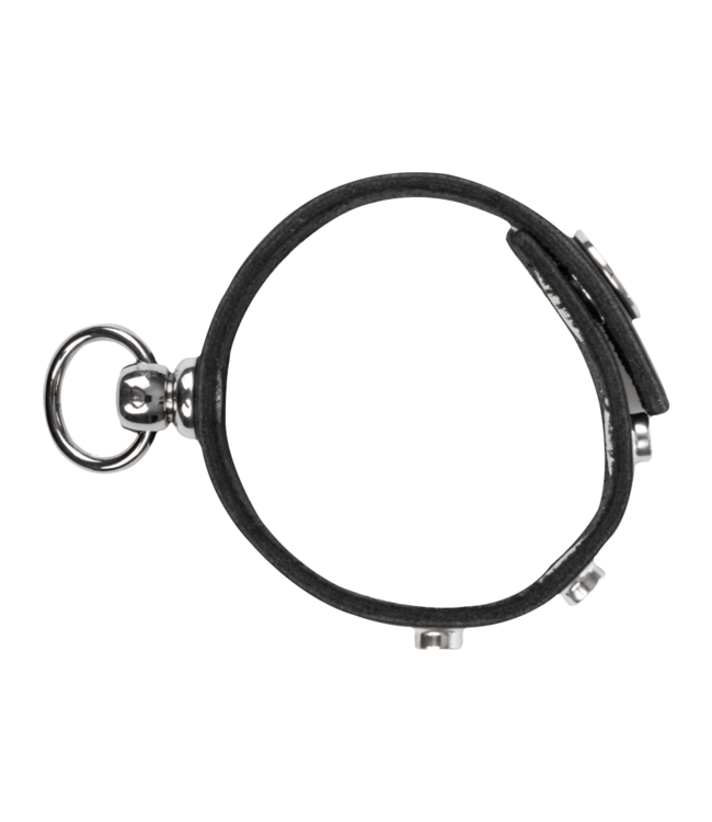 Rimba Rimba Bondage Play - Lederen Cockring met Metalen O-Ring - Zwart & Zilver