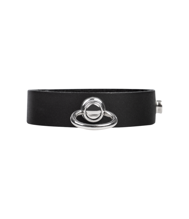 Rimba Rimba Bondage Play - Lederen Cockring met Metalen O-Ring - Zwart & Zilver