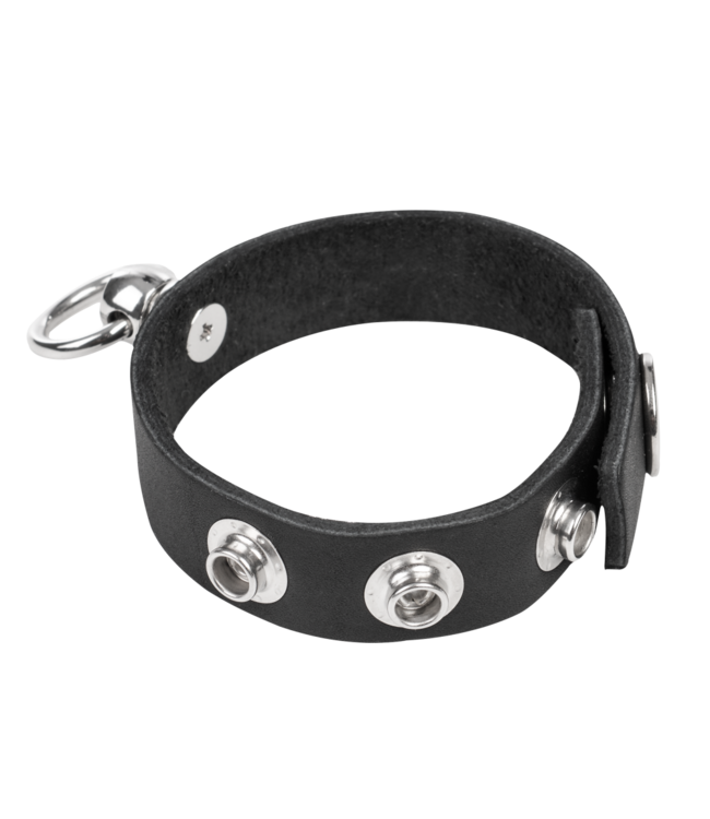 Rimba Rimba Bondage Play - Lederen Cockring met Metalen O-Ring - Zwart & Zilver