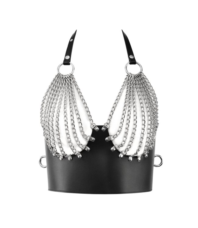 Rimba Rimba Bondage Play - Lederen Bustier met Kettingen - Zwart & Zilver