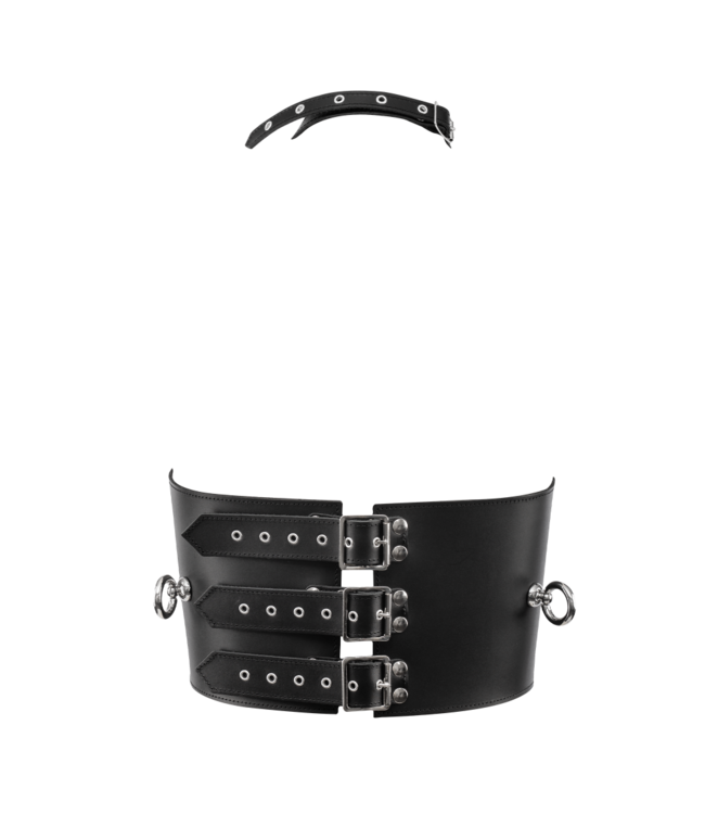 Rimba Rimba Bondage Play - Lederen Bustier met Kettingen - Zwart & Zilver