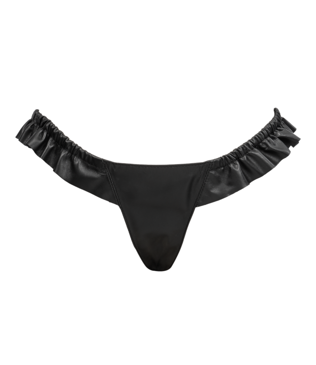 Rimba Rimba Bondage Play - Luxe Lederen String met Roesjes - Zwart
