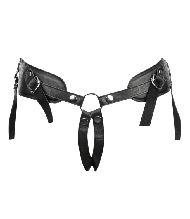 Rimba Rimba Bondage Play - Lederen Strap-On Harnas met vulling - Zwart