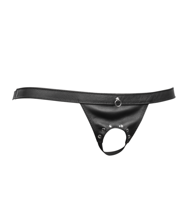 Rimba Rimba Bondage Play - Lederen Open Slip voor Heren - Zwart