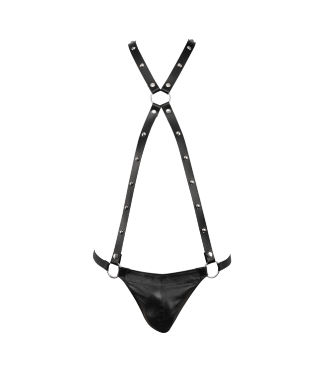 Rimba Rimba Bondage Play - Lederen Bodyharnas met Slip - Zwart