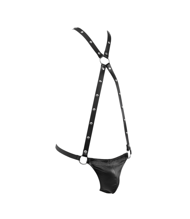 Rimba Rimba Bondage Play - Lederen Bodyharnas met Slip - Zwart
