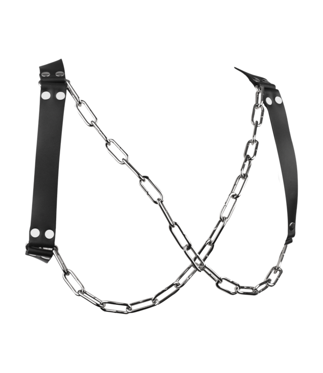Rimba Rimba Bondage Play - Lederen Borstharnas met Kettingen - Zwart & Zilver