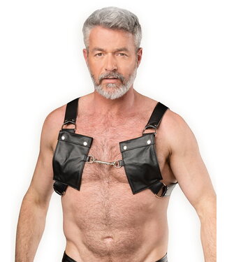 Rimba Rimba Bondage Play - Luxe Lederen Borstharnas met Zakken - Zwart