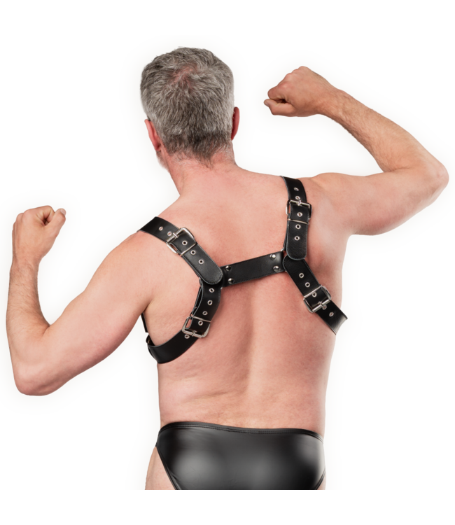 Rimba Rimba Bondage Play - Luxe Lederen Borstharnas met Zakken - Zwart
