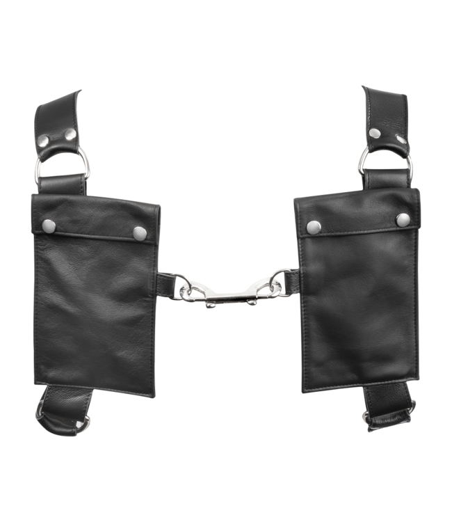 Rimba Rimba Bondage Play - Luxe Lederen Borstharnas met Zakken - Zwart